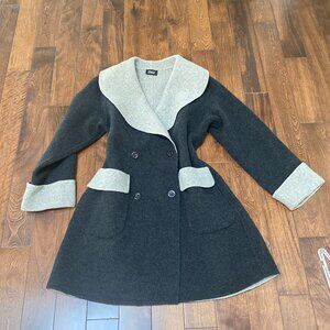New ONLY Double Breasted Contrast Collar Wool-Blend Fit & Flare Coat Jacket